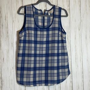 Japna Blue Gingham Silky Sleeveless Blouse